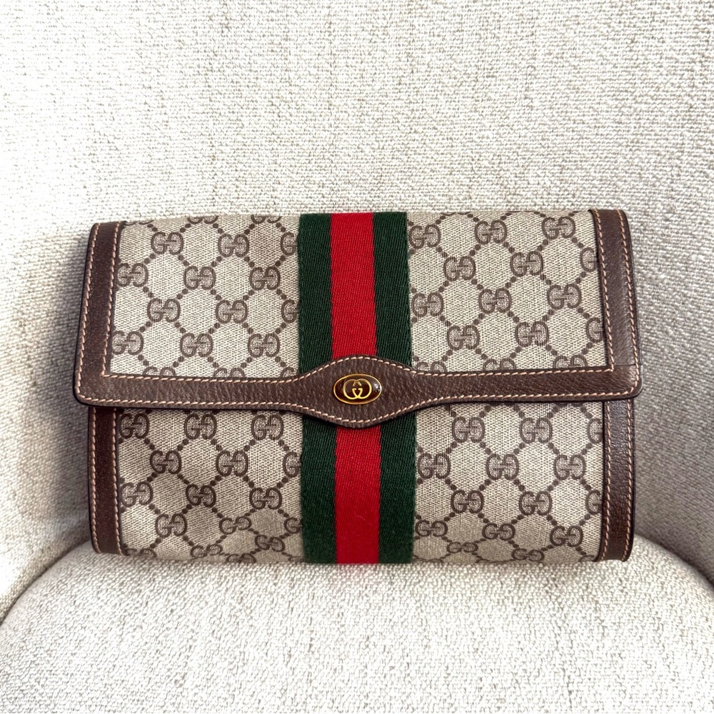 Gucci Beige GG Canvas Crossbody with Green and Red Web Stripe and Brown Trim - Picture 11 of 16